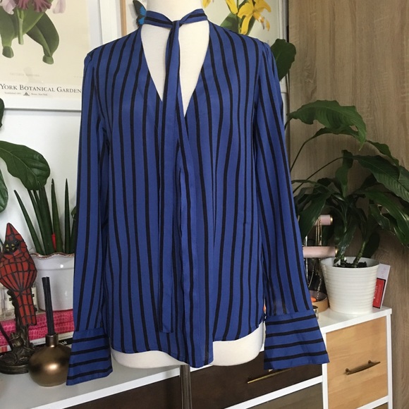 Reformation Eldridge blue stripe tie neck top S - Picture 6 of 7